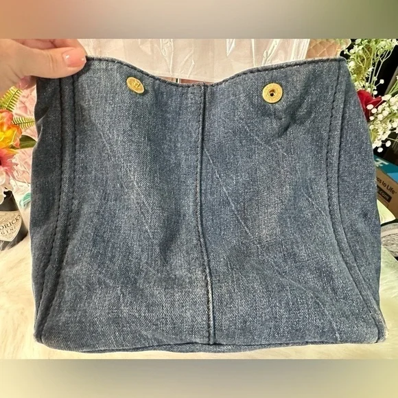 PRADA CANAPA LARGE DENIM TOTE AVIO BLUE LOGO BAG ITALY AUTHENTIC DUST BAG/CARD - Picture 7 of 16